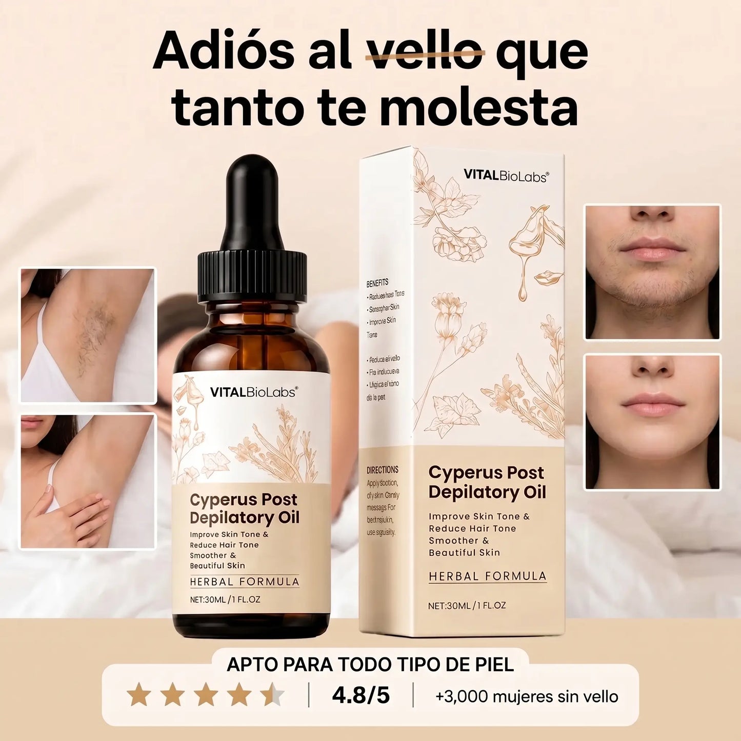 VitalBioLabs™ Aceite Reductor de Vello No Deseado